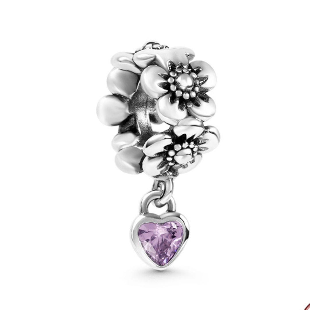 Elegant Purple Heart & Flower Charm