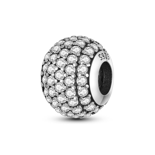 Sparkling Silver Pave Round Charm